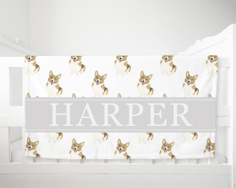 Personalized Corgi (Fawn) Minky Baby Blanket