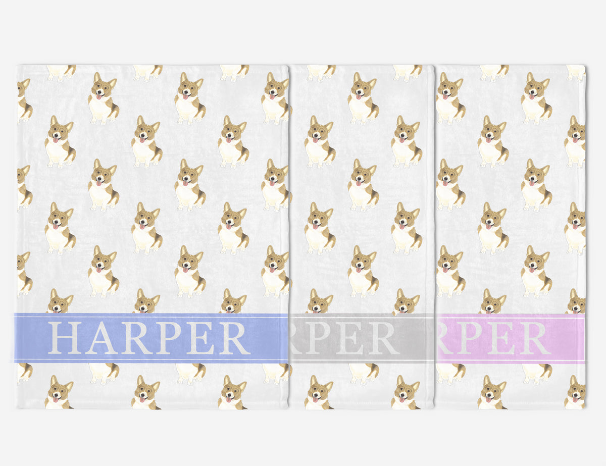 Personalized Corgi (Fawn) Minky Baby Blanket