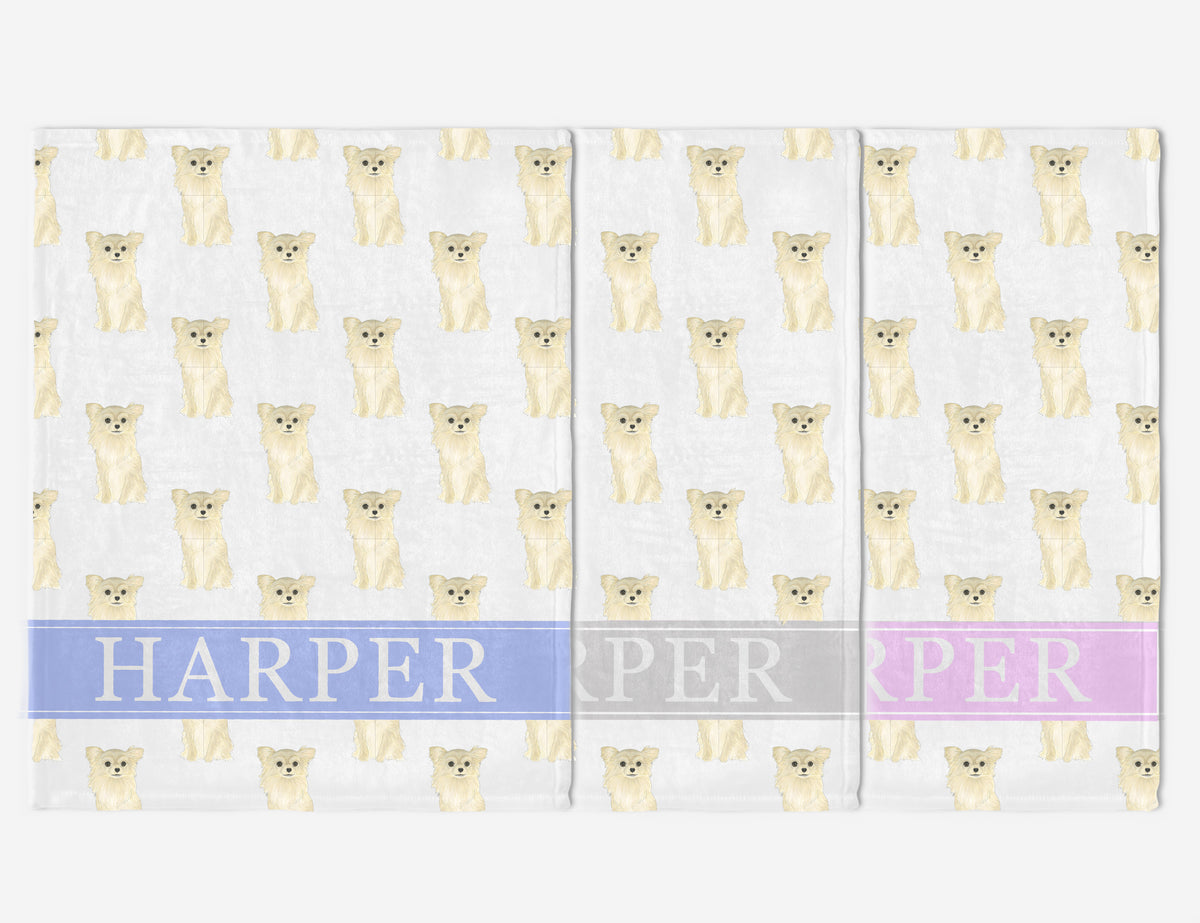 Personalized Chihuahua (Long Haired, Fawn) Minky Baby Blanket