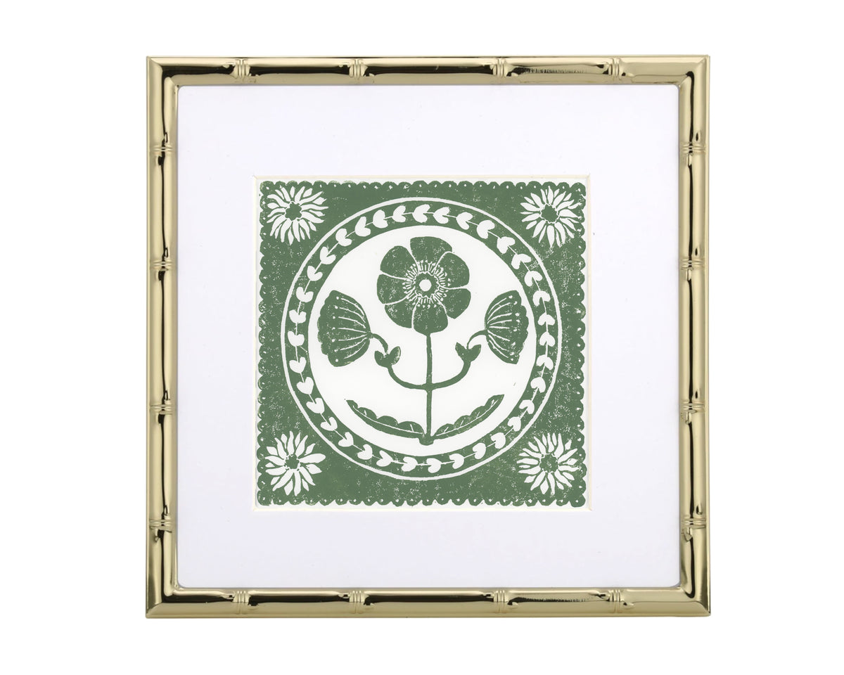 Decorative framed artwork with floral design on a white background