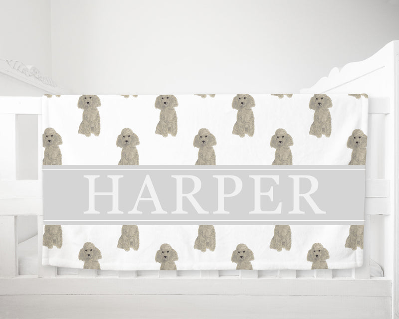 Personalized Poodle (Grey) Minky Baby Blanket