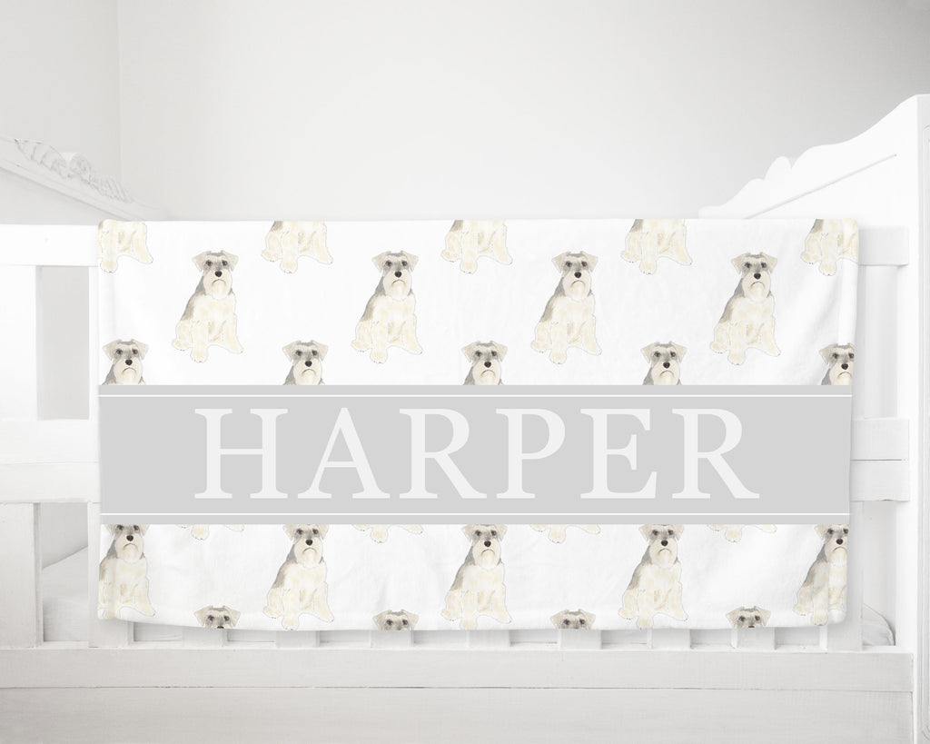 Personalized Schnauzer (Grey & White) Minky Baby Blanket