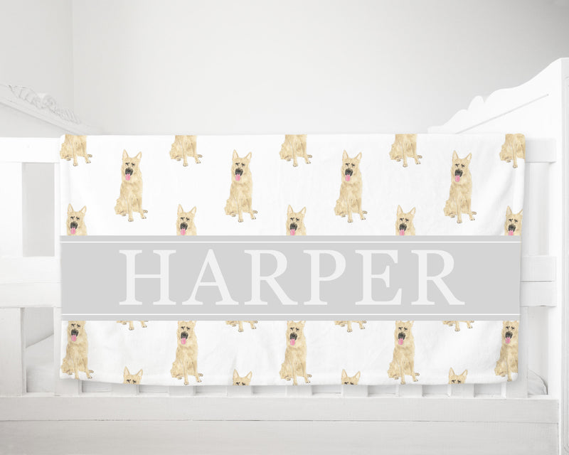 Personalized German Shepherd (Black & Tan) Minky Baby Blanket