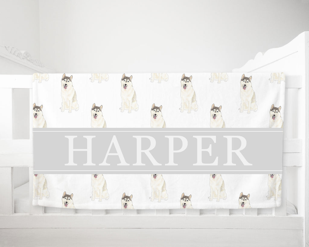 Personalized Husky Dog Minky Baby Blanket