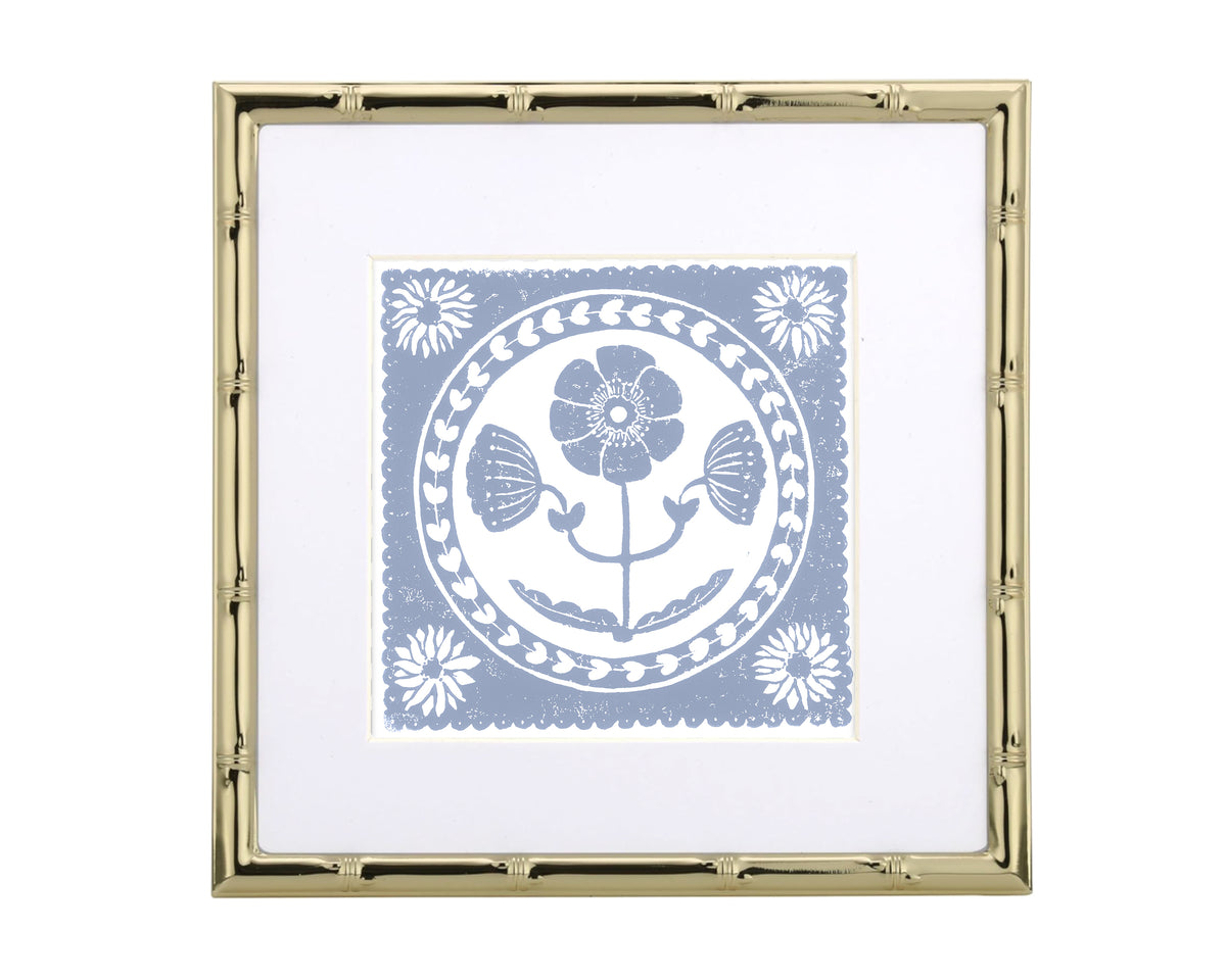 Framed artwork with floral design on a white background