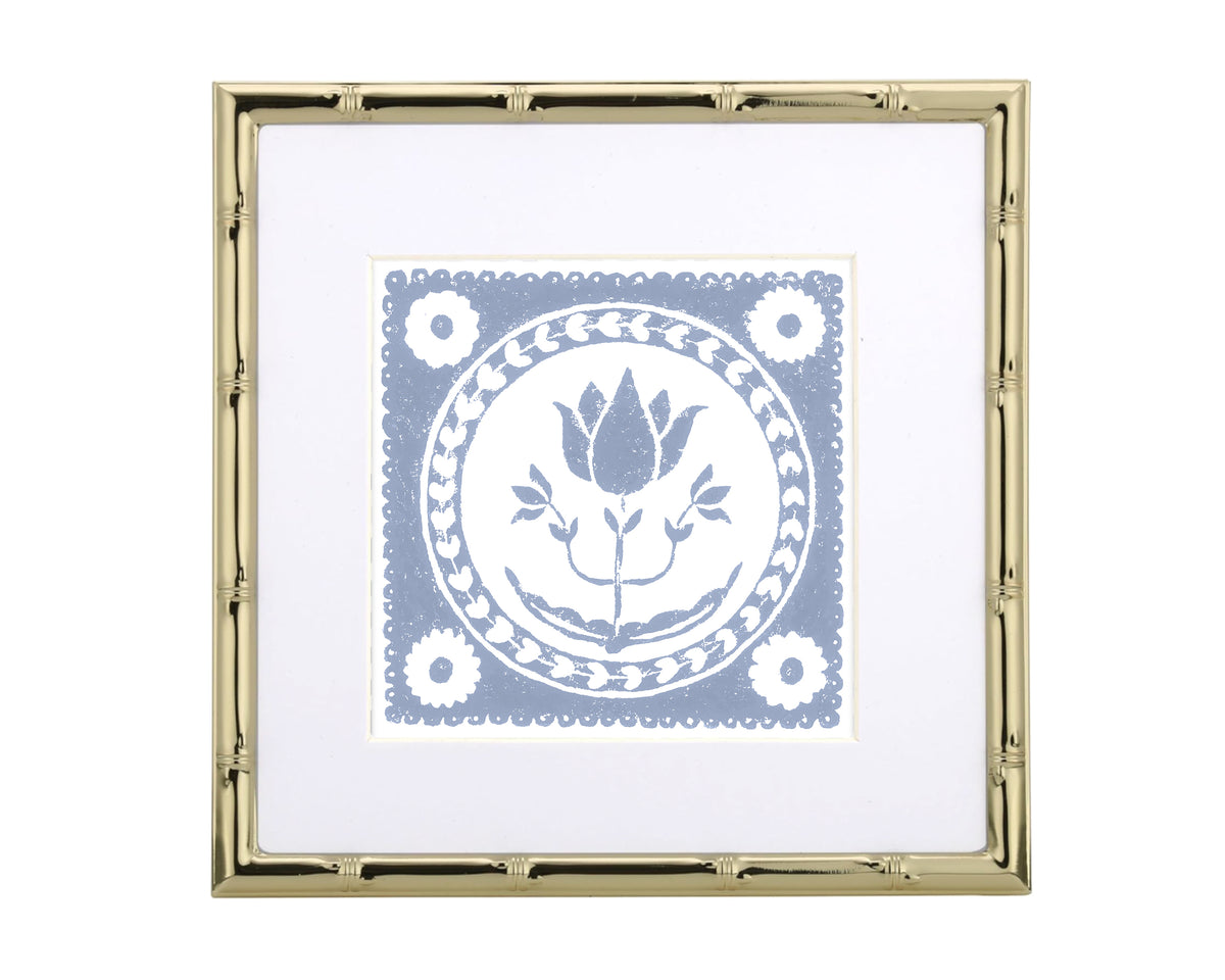 Framed artwork with a floral design on a white background
