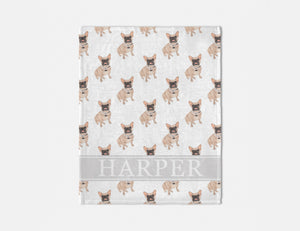 Personalized Frenchie (Masked) Dog Minky Baby Blanket