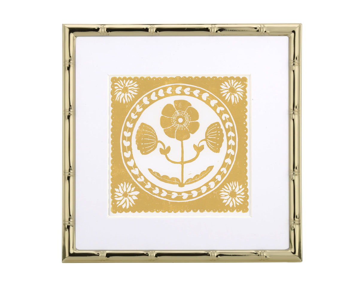 Framed artwork with floral design on a white background
