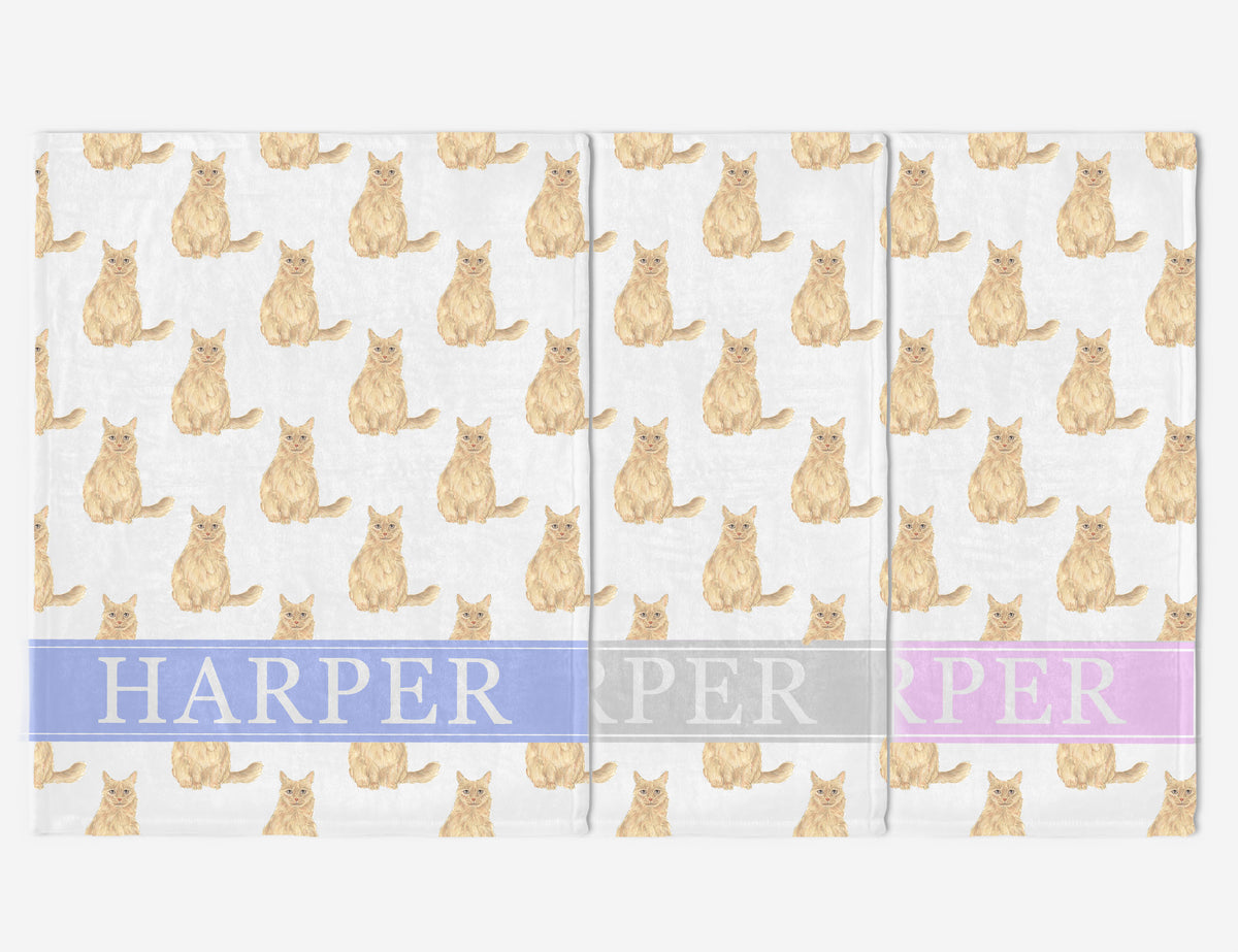 Personalized Maine Coon Cat (Orange) Minky Baby Blanket