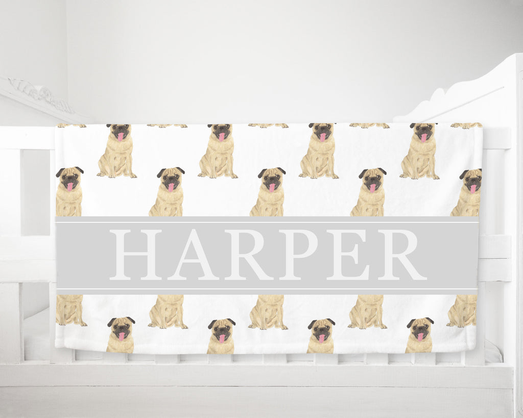 Personalized Pug Minky Baby Blanket