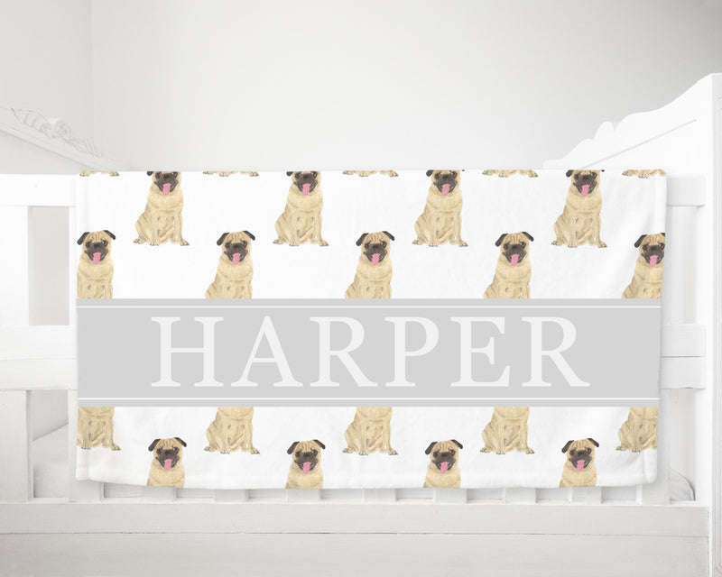 Personalized Pug Minky Baby Blanket