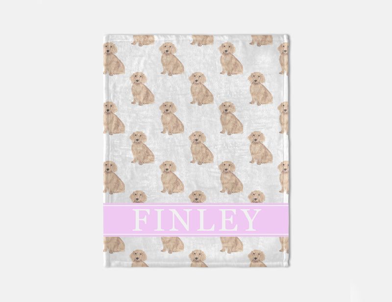 Personalized Dachshund (Long Haired, Red) Minky Baby Blanket