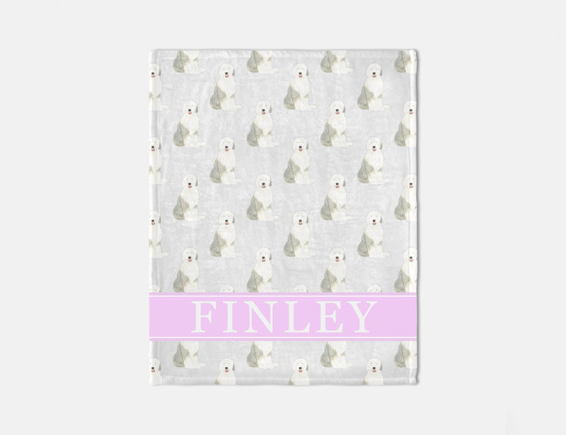 Personalized Old English Sheepdog Minky Baby Blanket