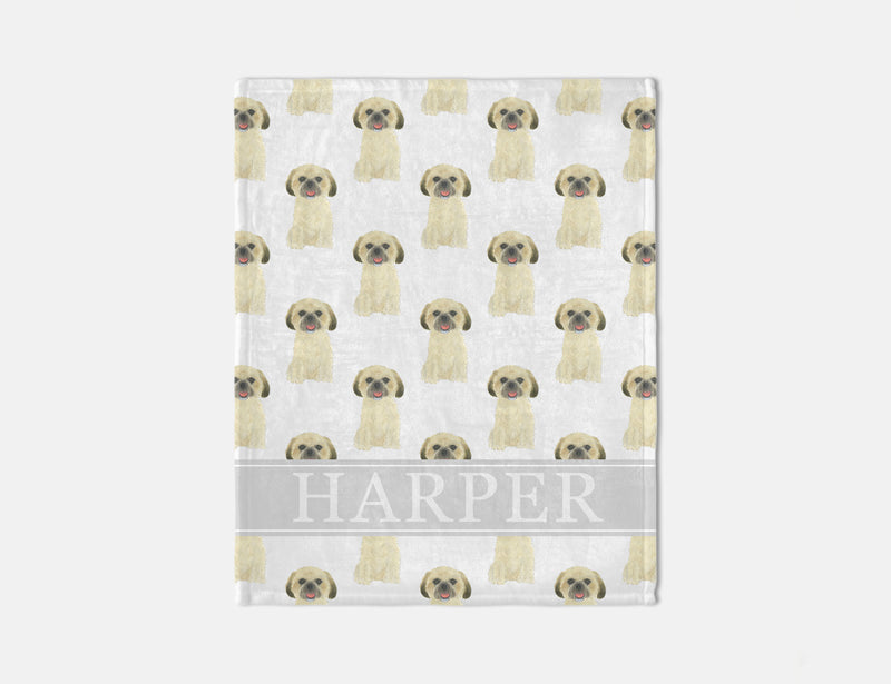 Personalized Shih Tzu (Blonde Tan Golden) Minky Baby Blanket