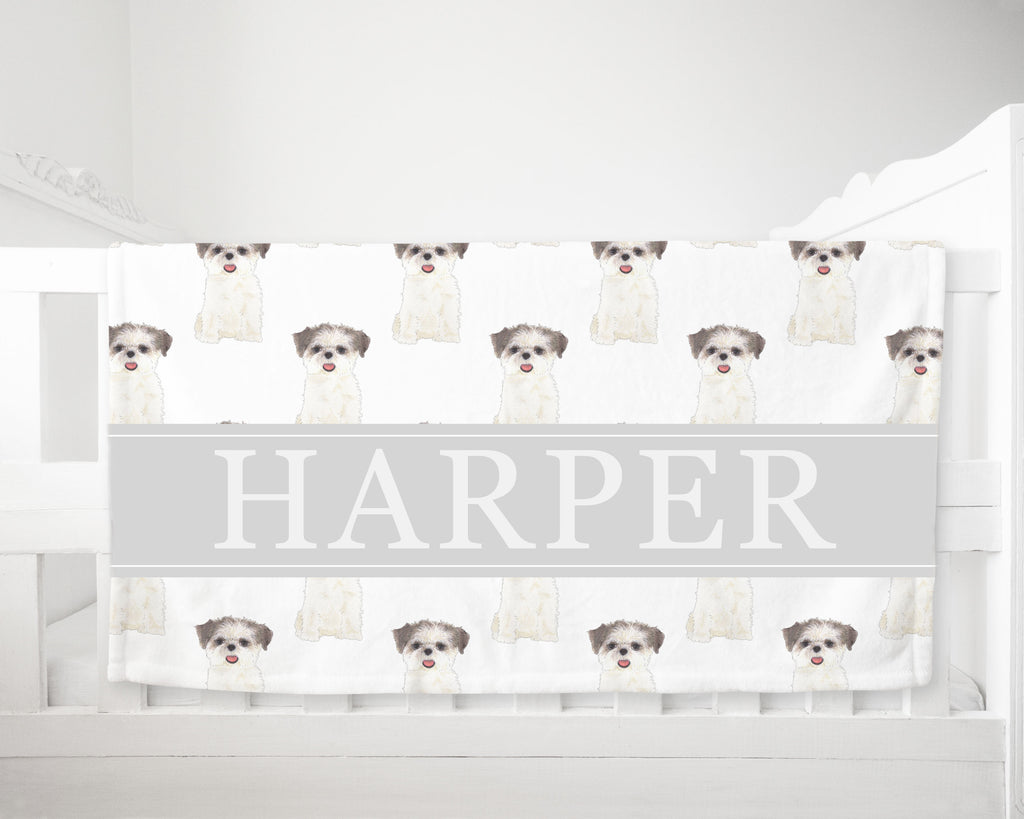 Personalized Shih Tzu (Brown and White) Minky Baby Blanket