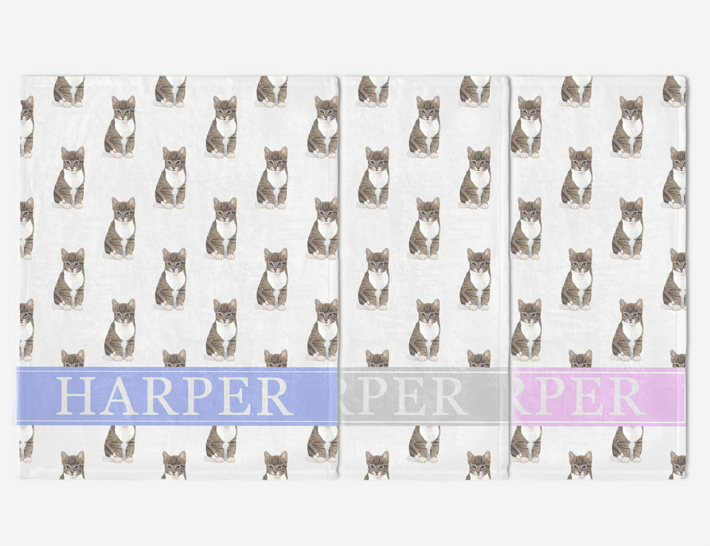 Personalized Tabby Cat (Grey) Minky Baby Blanket