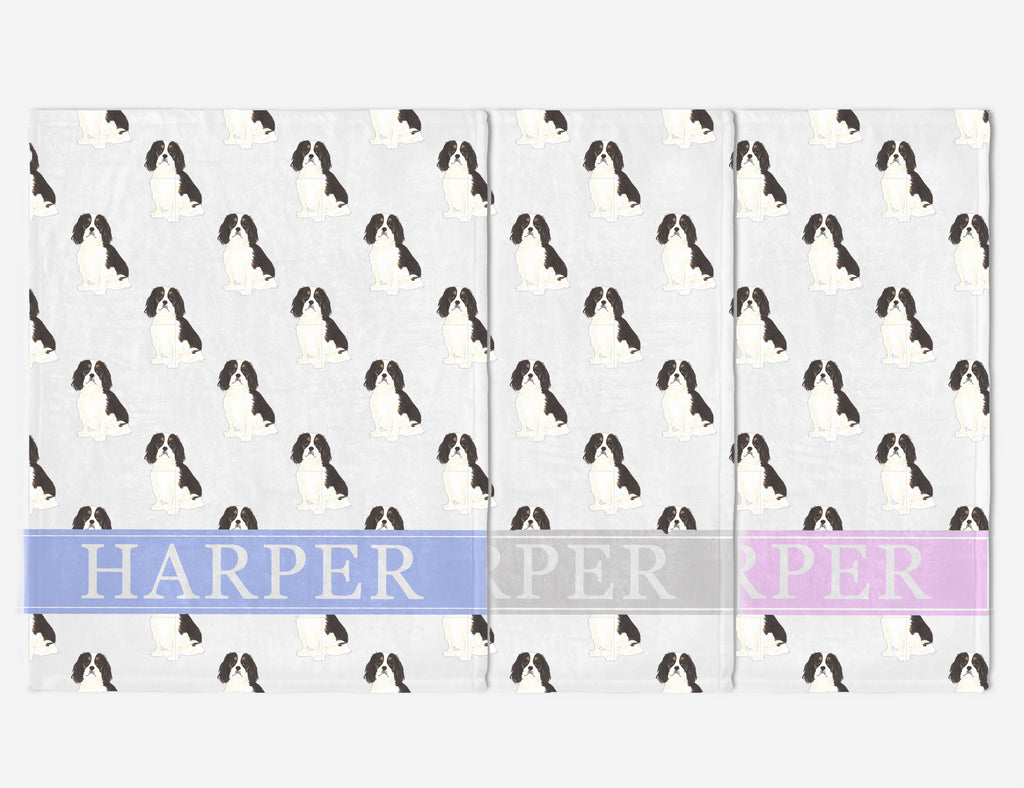 Personalized Cavalier King Charles Spaniel (Tricolor) Minky Baby Blanket