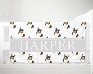 Personalized Corgi (Tricolor) Minky Baby Blanket