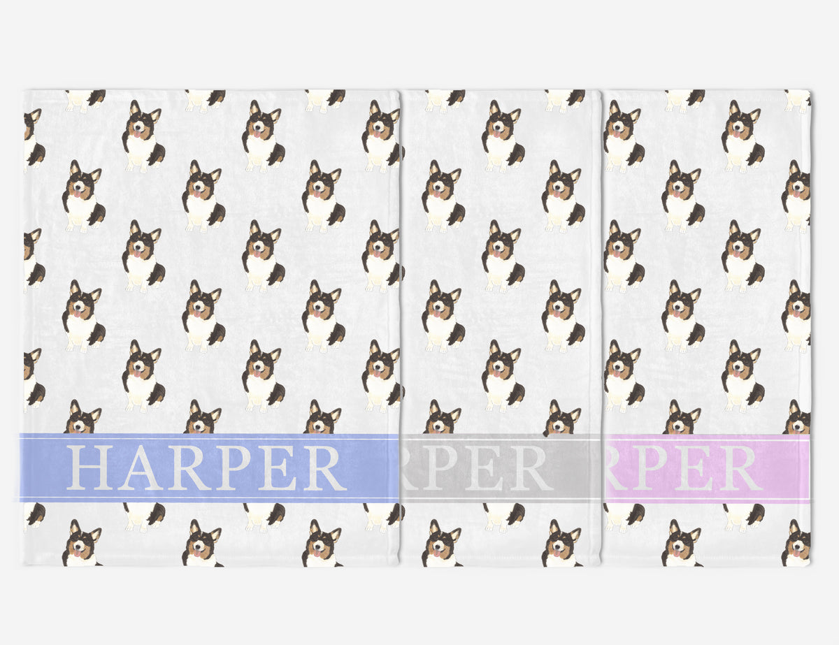 Personalized Corgi (Tricolor) Minky Baby Blanket