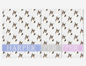 Personalized Corgi (Tricolor) Minky Baby Blanket