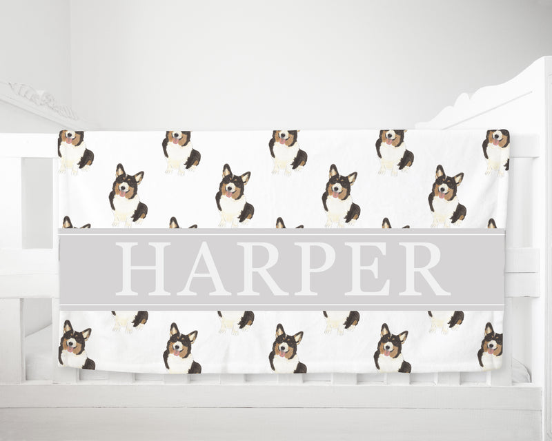 Personalized Corgi (Tricolor) Minky Baby Blanket