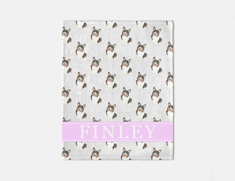Personalized Corgi (Tricolor) Minky Baby Blanket