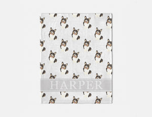 Personalized Corgi (Tricolor) Minky Baby Blanket