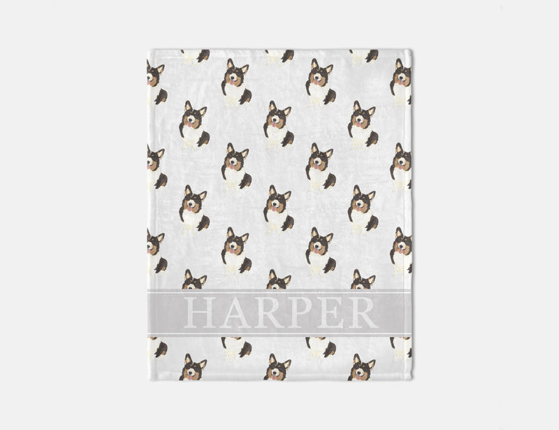 Personalized Corgi (Tricolor) Minky Baby Blanket