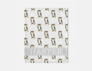 Personalized Chihuahua (Long Haired, Tricolor) Minky Baby Blanket
