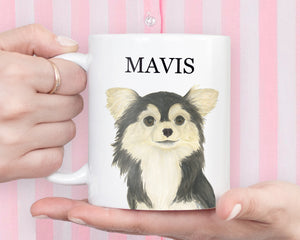 Personalized Chihuahua (Long Haired, Tricolor) Ceramic Mug