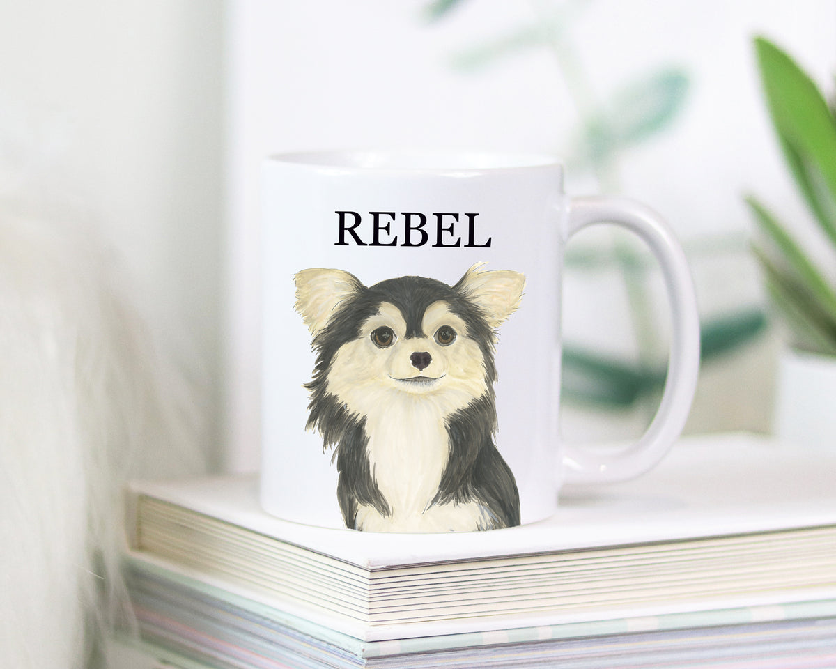 Personalized Chihuahua (Long Haired, Tricolor) Ceramic Mug