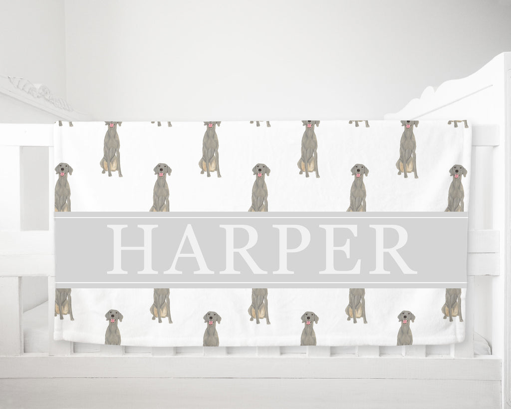 Personalized Weimaraner Minky Baby Blanket
