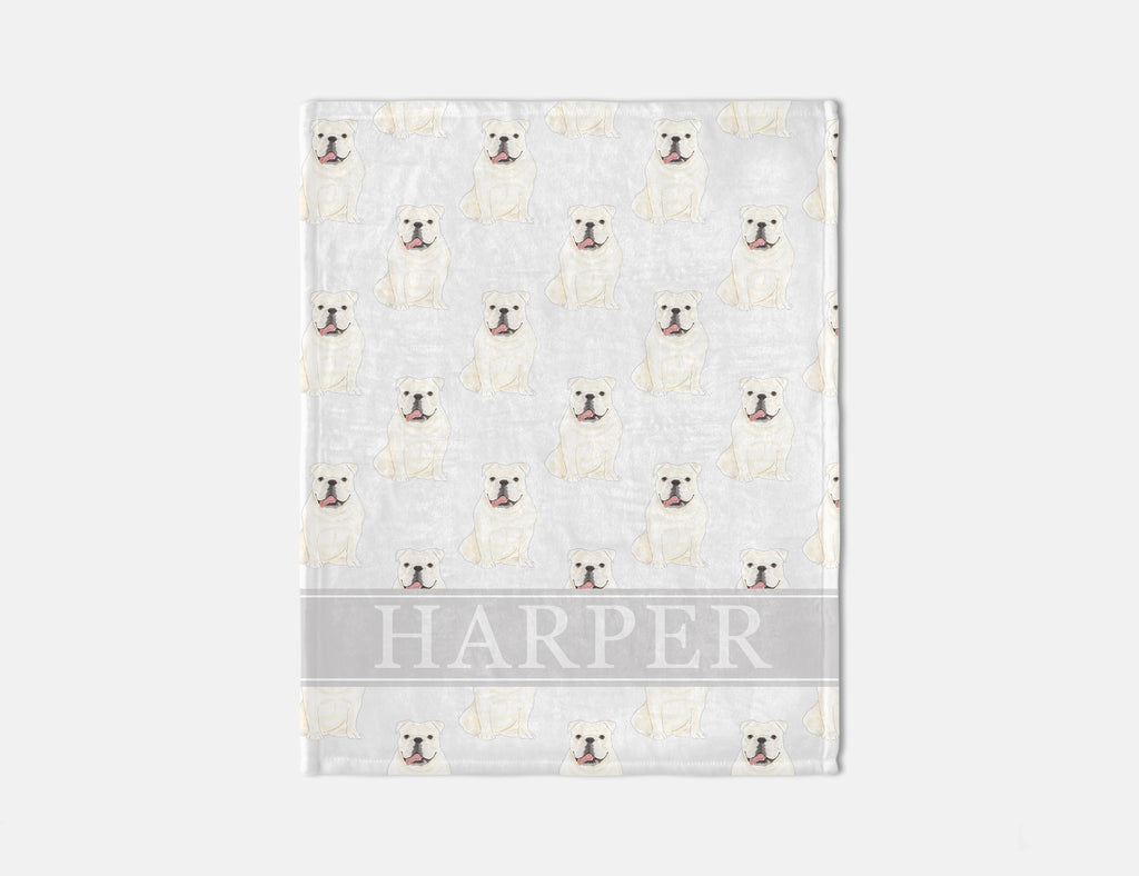 Personalized English Bulldog (White) Minky Baby Blanket