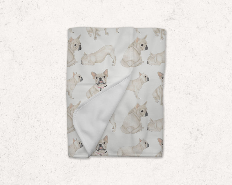 French Bulldog (White / Pied) Fleece Baby Blanket