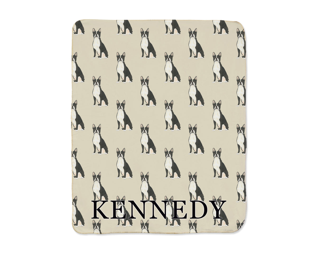 Boston Terrier Sherpa Throw Blanket