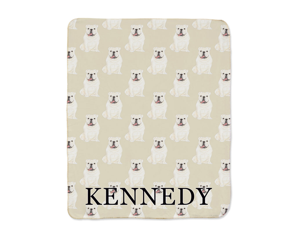 English Bulldog (White) Sherpa Throw Blanket