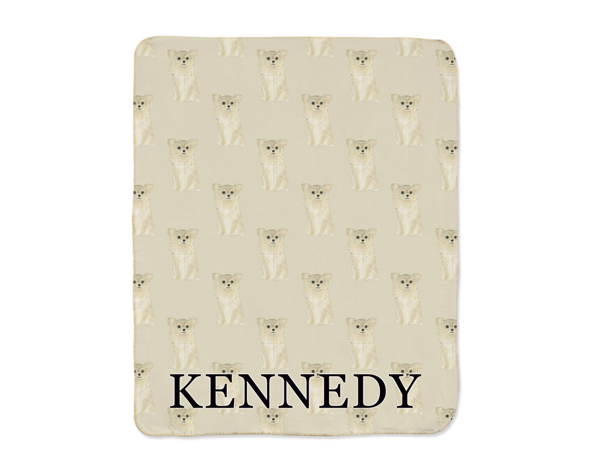 Chihuahua (Long Haired, Fawn) Sherpa Throw Blanket