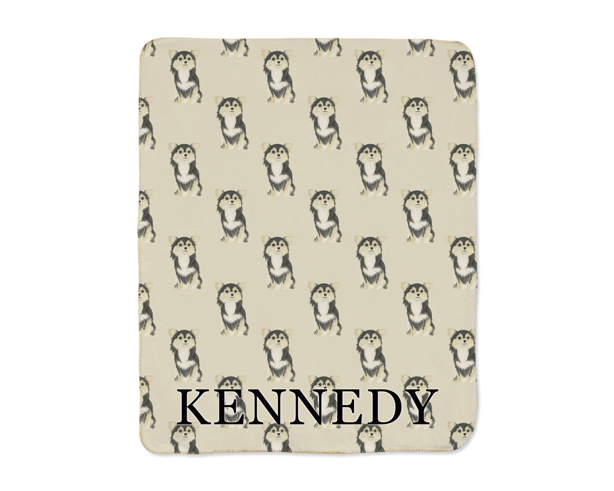 Chihuahua (Long Haired, Tricolor) Sherpa Throw Blanket
