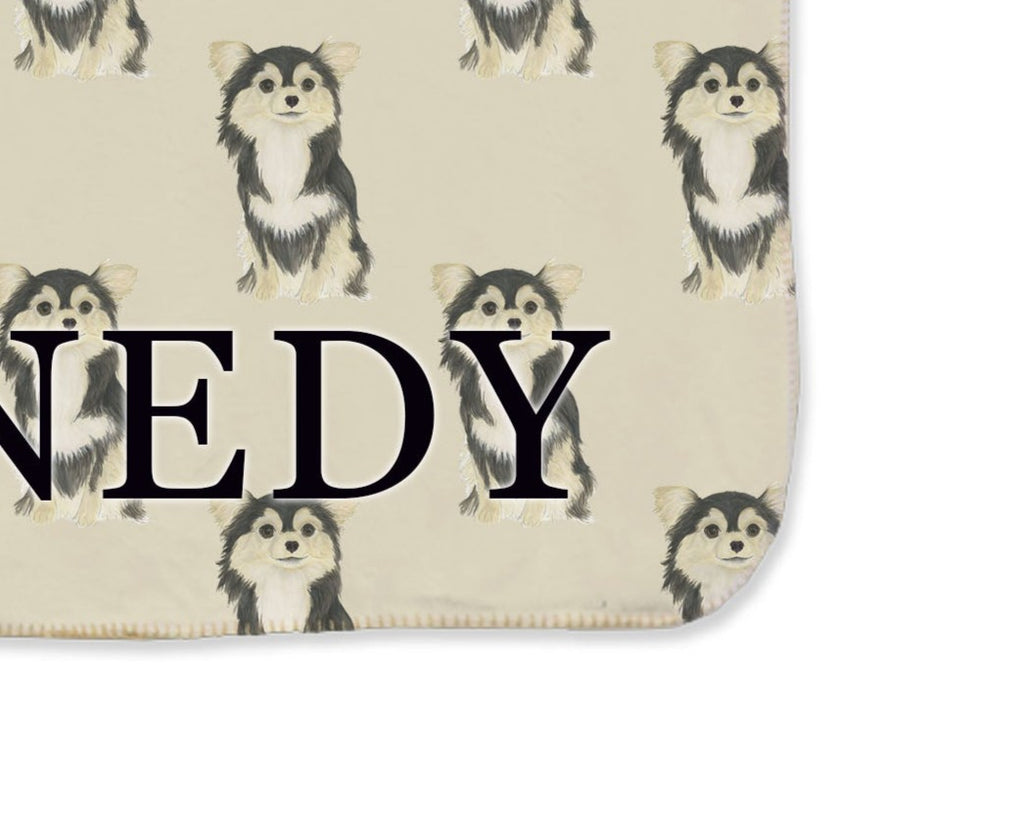 Chihuahua (Long Haired, Tricolor) Sherpa Throw Blanket