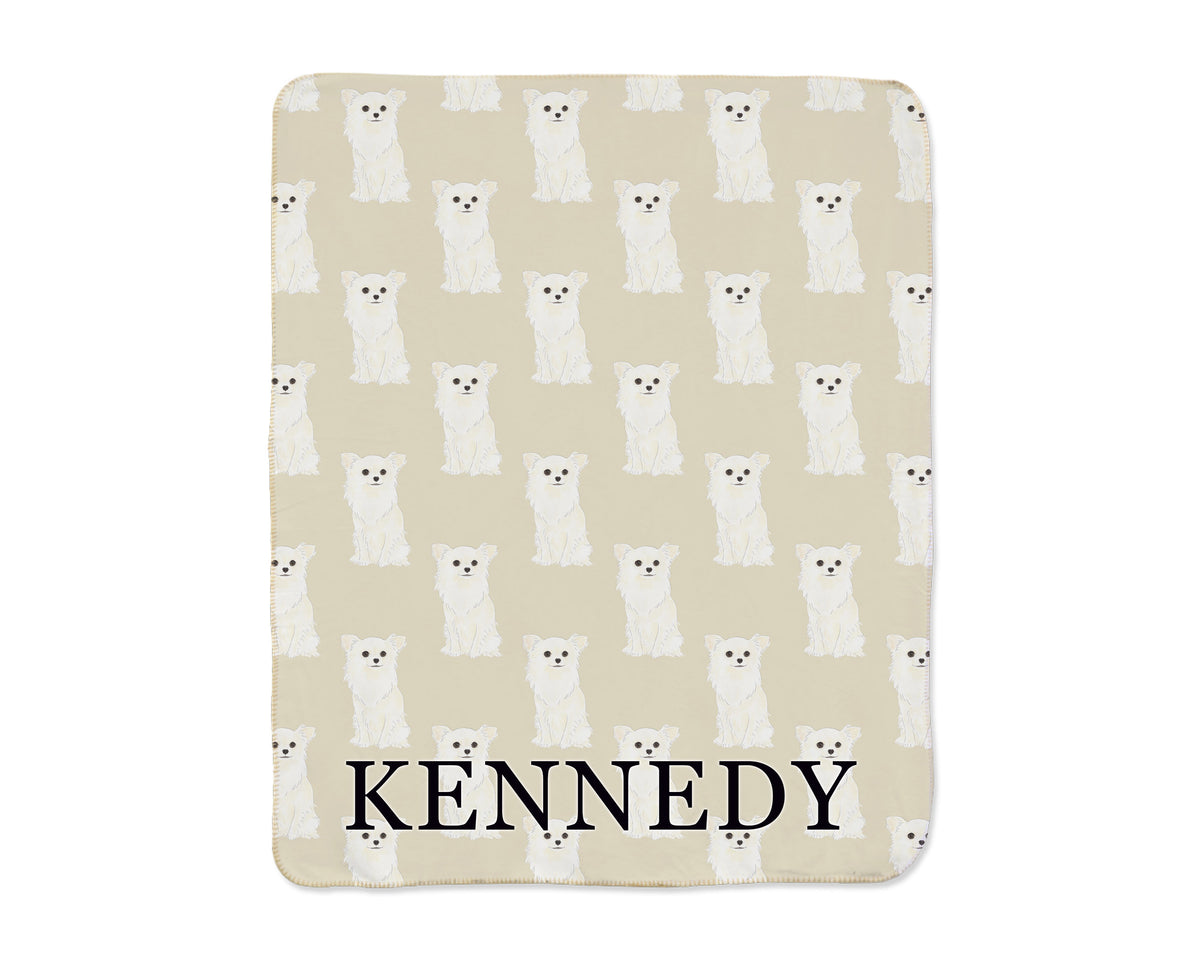 Chihuahua (Long Haired, White) Sherpa Throw Blanket