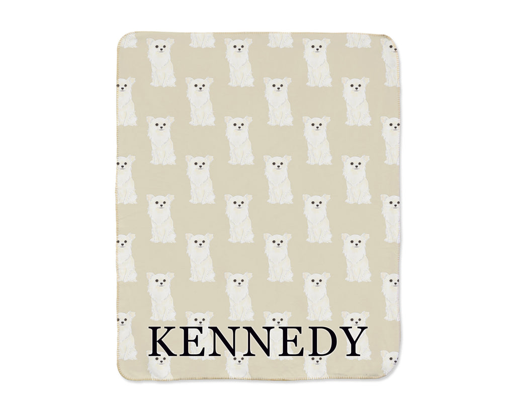Chihuahua (Long Haired, White) Sherpa Throw Blanket