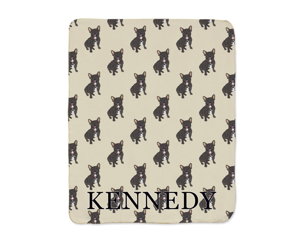 Frenchie (Black Brindle) Sherpa Throw Blanket