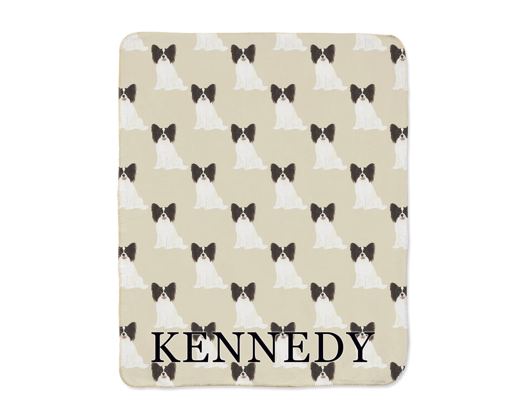 Papillon (Black & White) Sherpa Throw Blanket