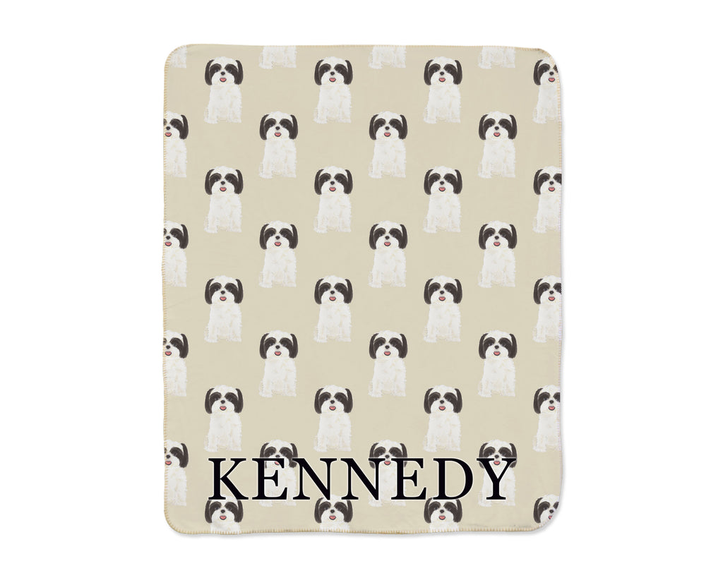 Shih Tzu (Black & White) Sherpa Throw Blanket