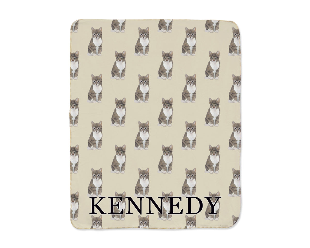 Tabby (Grey) Sherpa Throw Blanket