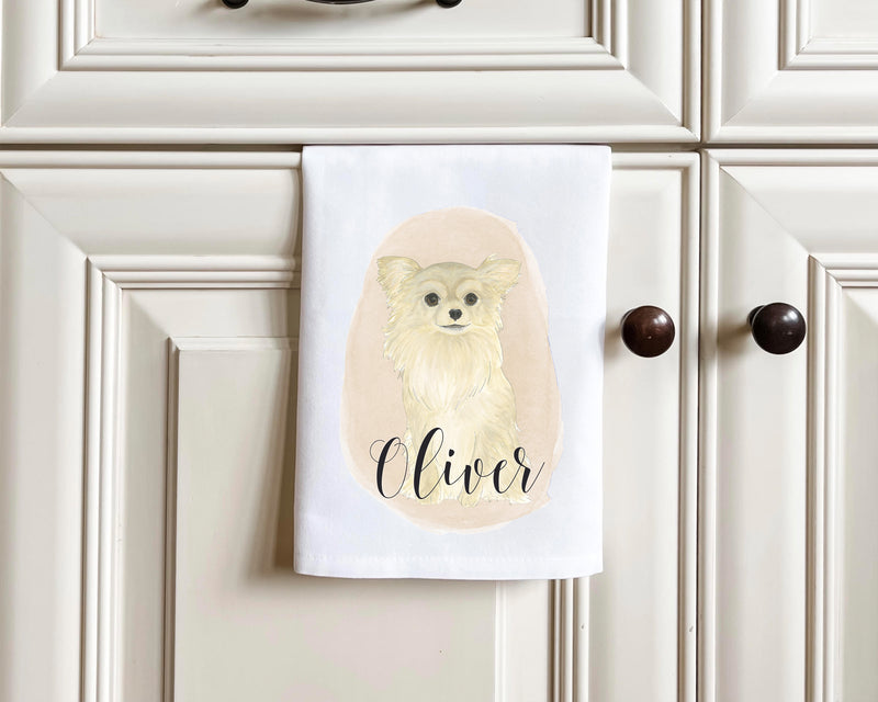 Personalized Chihuahua (Long Haired, Fawn) Tea Towel (Set of 2)