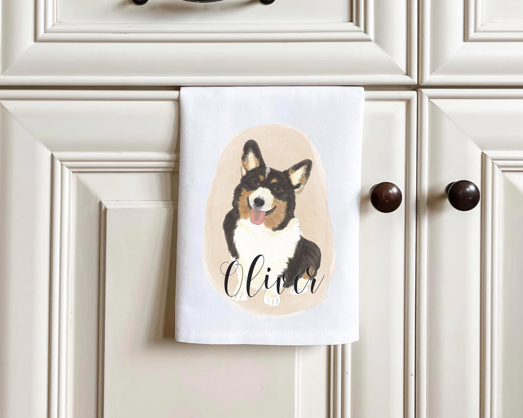 Personalized Corgi (Tricolor) Tea Towel (Set of 2)