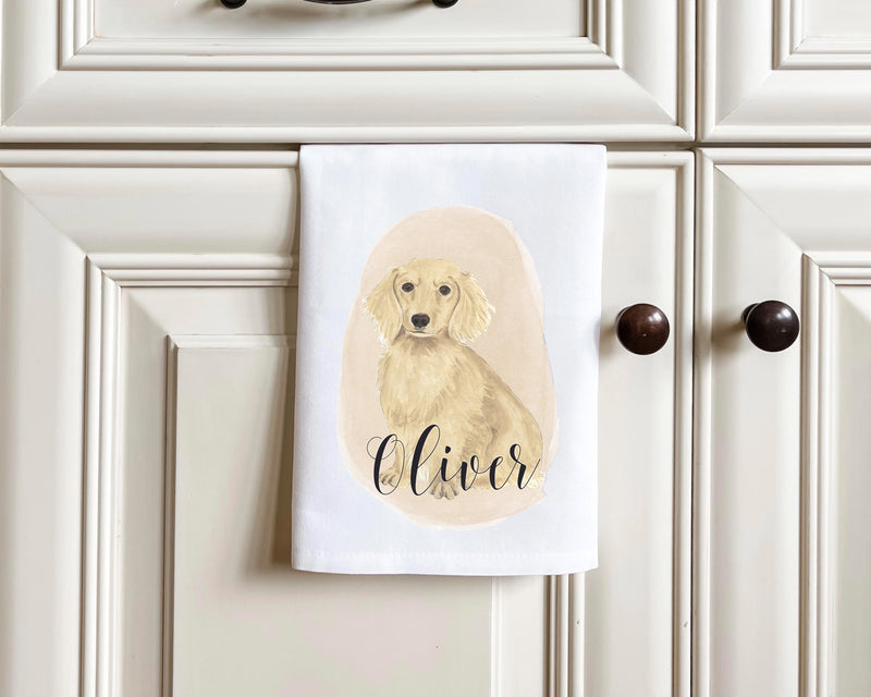 Personalized Dachshund (Long Haired, Cream) Tea Towel (Set of 2)
