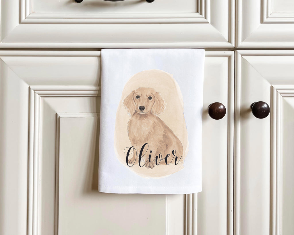 Personalized Dachshund (Long Haired, Red) Tea Towel (Set of 2)