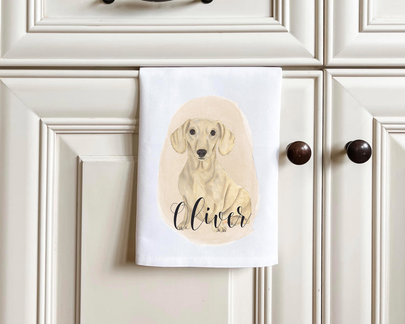 Personalized Dachshund (Smooth, Cream) Tea Towel (Set of 2)